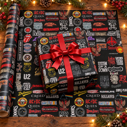 Classic Rock Band Logos Wrapping Paper - Iconic Music Logos Collage Wrapping