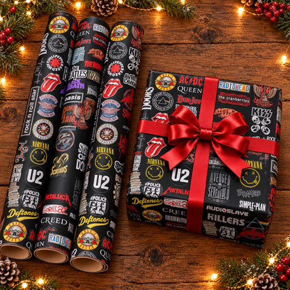 Classic Rock Band Logos Wrapping Paper - Iconic Music Logos Collage Wrapping