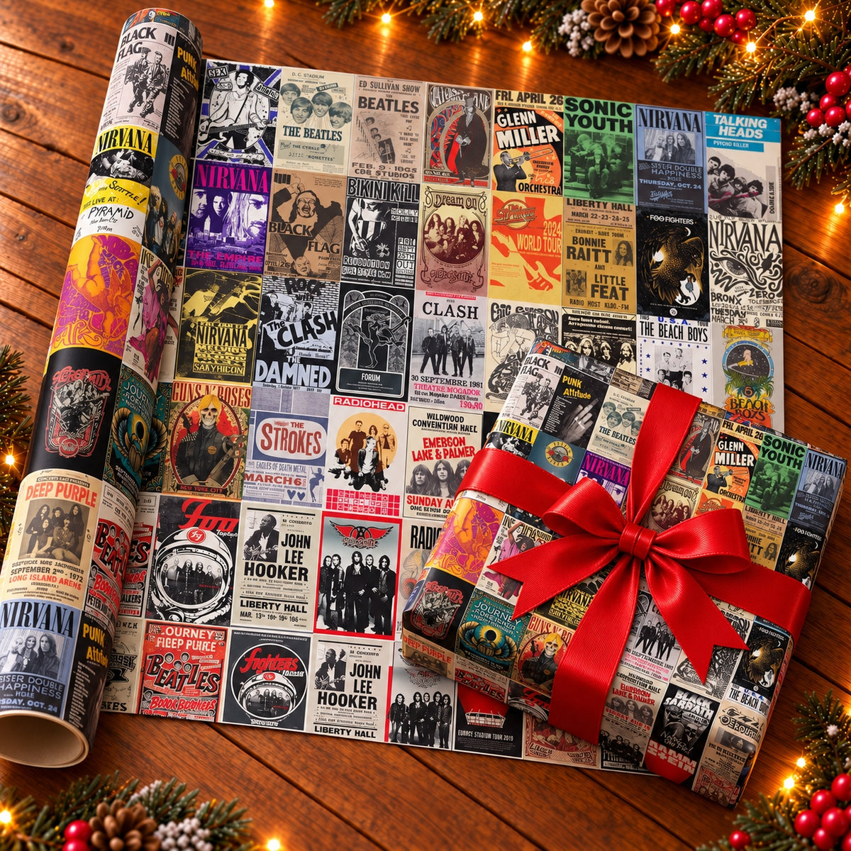 Vintage Rock Concert Posters Wrapping Paper - Classic Punk & Rock Gig Poster Gift Wrap