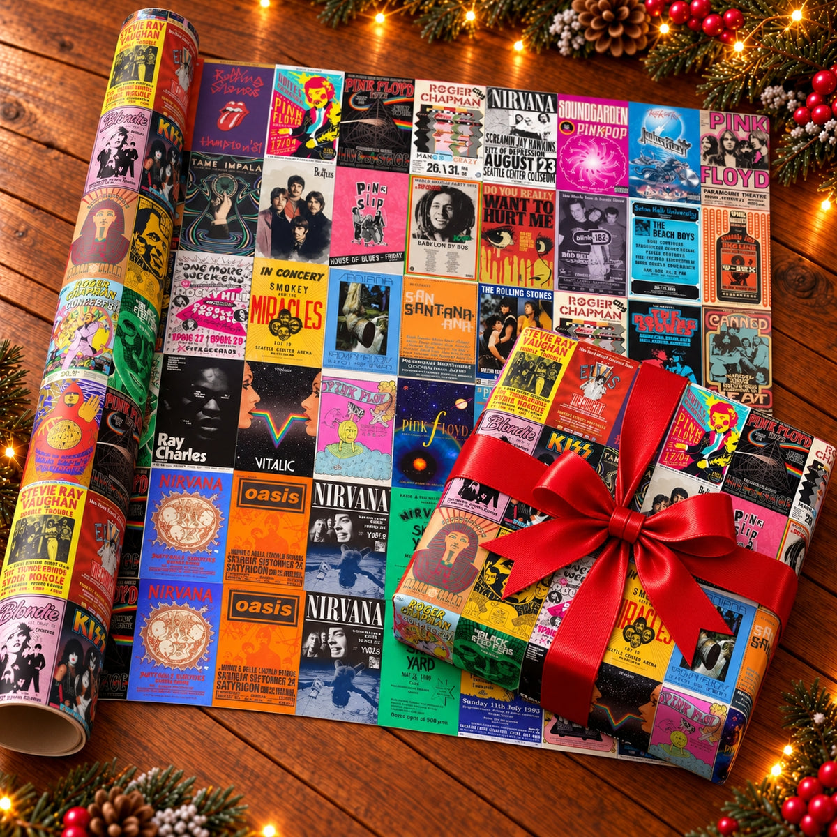 Classic Rock Tour Posters Gift Wrapping Paper Roll - Retro Gig Flyer & Tour Gift Wrap