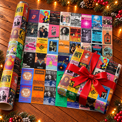 Classic Rock Tour Posters Gift Wrapping Paper Roll - Retro Gig Flyer & Tour Gift Wrap