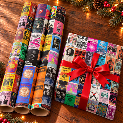 Classic Rock Tour Posters Gift Wrapping Paper Roll - Retro Gig Flyer & Tour Gift Wrap