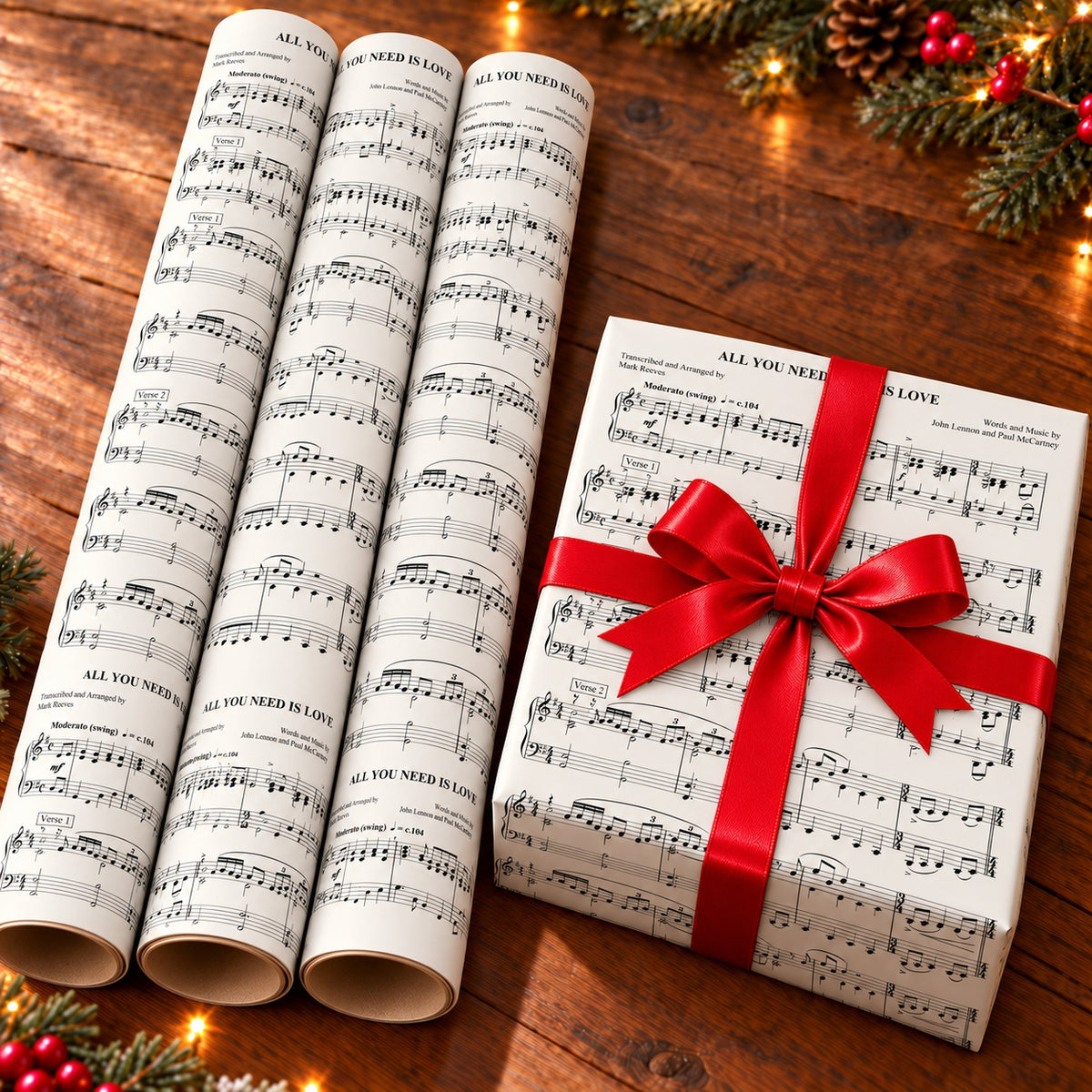 The Beatles All You Need Is Love Sheet Music Wrapping Paper - Vintage Song Notes Gift Wrap