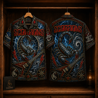 Scorpions Hawaiian Shirt - Stained Glass Hard Rock All-Over Print Button-Up Shirt