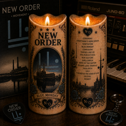 New Order LED Candle, Blue Monday Flameless Candle, New Wave Music Gift, 80s Synthpop Fan Gift, Retro Music Room Decor