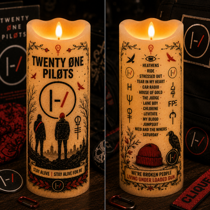 Twenty One Pilots LED Flameless Candle – Music Fan Decorative Candle with Warm Flickering Light