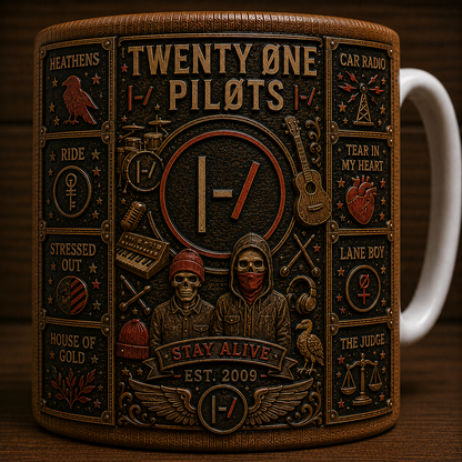 Twenty One Pilots Logo Mug, Twenty One Pilots Coffee Mug, Twenty Øne Piløts Fan Gift, Alternative Rock Ceramic Mug, Skeleton Clique Cup
