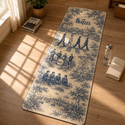 Vintage The Beatles Yoga Mat – Toile de Jouy Inspired Non-Slip Fitness Mat