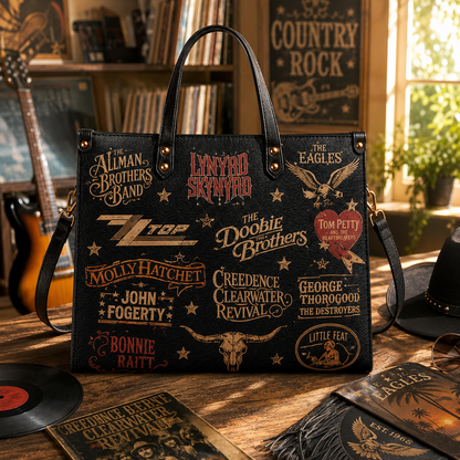 Southern Rock Legends Faux Leather Handbag – Vintage Classic Rock Shoulder Tote Bag for Music Fans