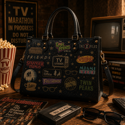 TV Series Faux Leather Handbag – Vintage TV Show Lover Shoulder Tote Bag for Binge Watch Fans