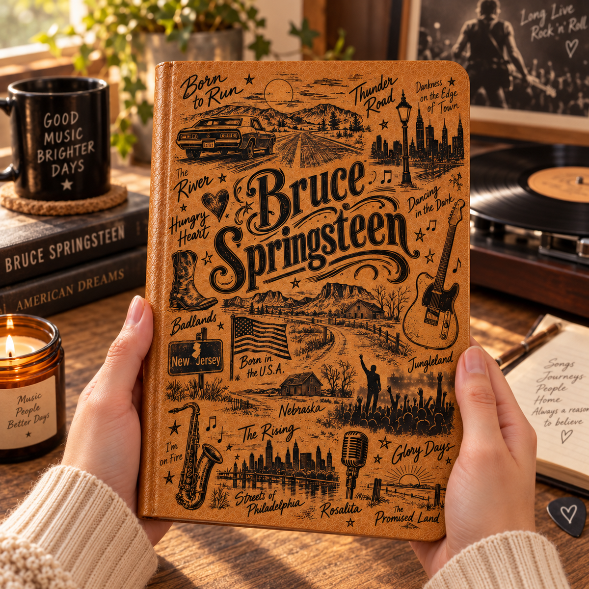 Bruce Springsteen Vintage Vegan Leather Notebook – Heartland Rock Music Journal & Diary