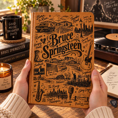 Bruce Springsteen Vintage Vegan Leather Notebook – Heartland Rock Music Journal & Diary
