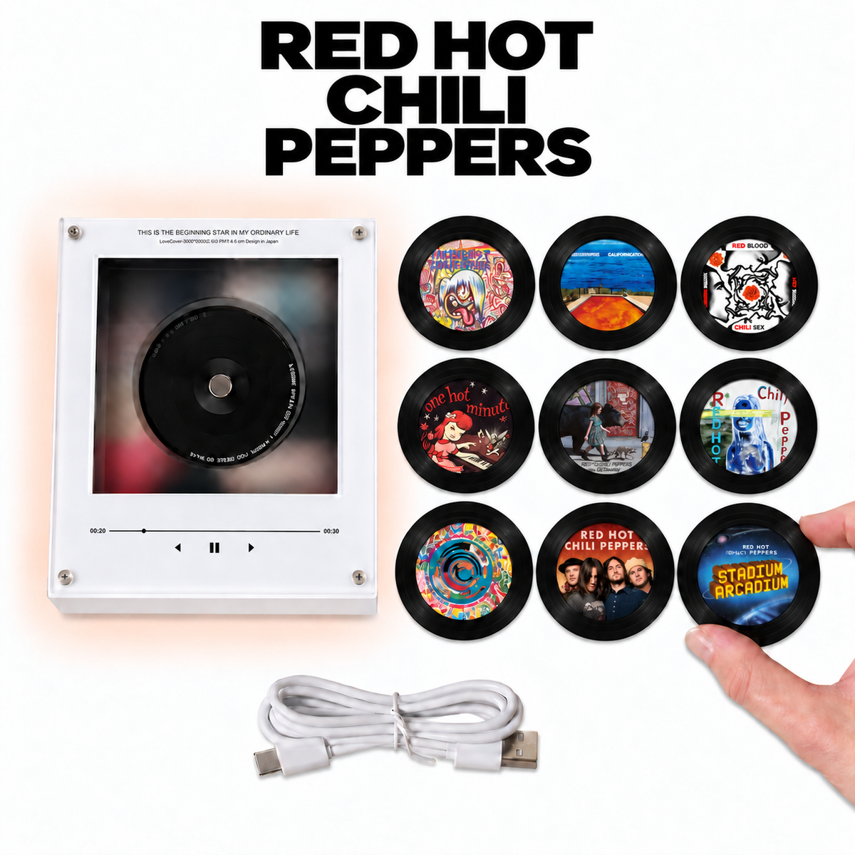 Red Hot Chili Peppers MagTune Album Cover Mini Player Display – Rock Fan Gift, RHCP Vinyl Record Album Display"