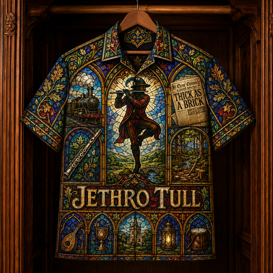 Jethro Tull Hawaiian Shirt - Stained Glass Progressive Rock All-Over Print Button-Up Shirt