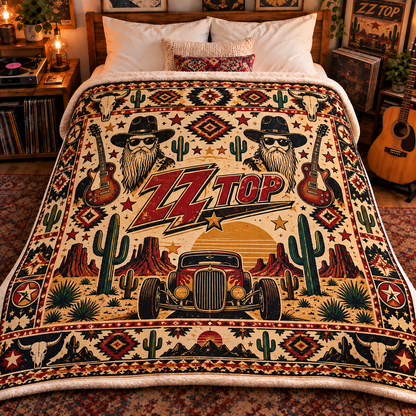 ZZ Top Sherpa Blanket – Texas Blues Rock Fleece Throw, Hot Rod & Desert Music Decor, Unique Gift for ZZ Top Fans