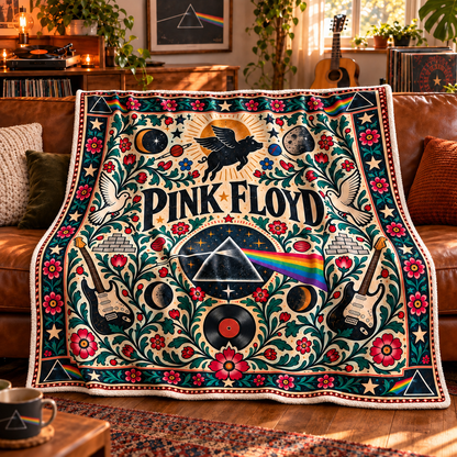 Pink Floyd Sherpa Blanket – Dark Side of the Moon & Flying Pig Art Decor, Ultimate Prog Rock Band Fan Gift