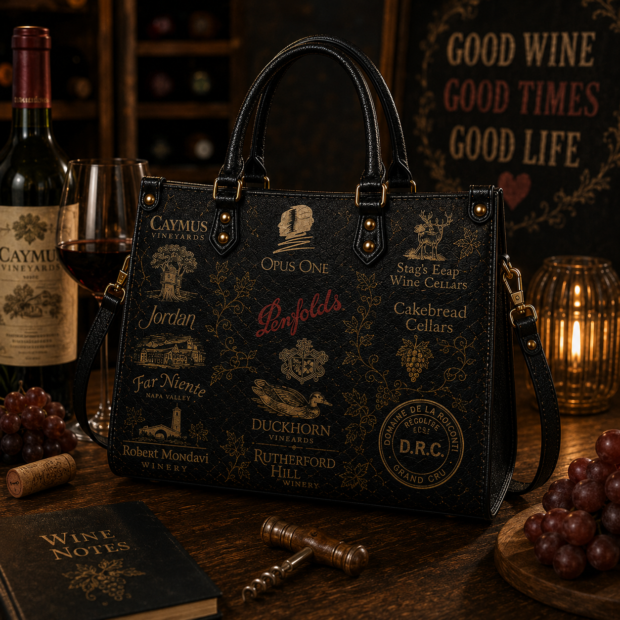 Fine Wine Connoisseur Faux Leather Handbag – Valley Inspired Wine Lover Tote Bag
