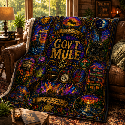 Gov't Mule Sherpa Blanket – Soulshine Road Stained Glass Blues Rock Throw Blanket