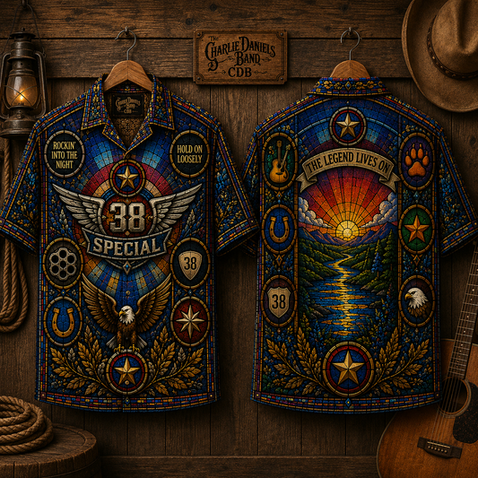 38 Special Stained Glass Hawaiian Shirt - Unisex Southern Rock Bald Eagle Button Up