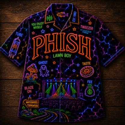 Phish Hawaiian Shirt - Unisex Neon Light Jumping Fish Lawn Boy Button Up
