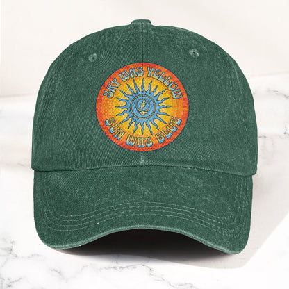 Grateful Dead Sky Was Yellow Sun Was Blue Denim Cap – Retro Vintage Dad Cap Gift For Dad (With Box)