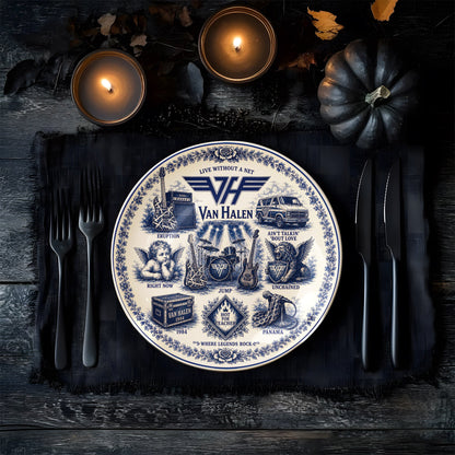 Van Halen Ceramic Plate with Display Stand – Classic Rock Music Memorabilia Gift