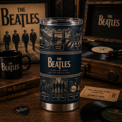 The Beatles 20oz Stainless Steel Tumbler – Vintage Abbey Road Travel Mug for Classic Rock Fans