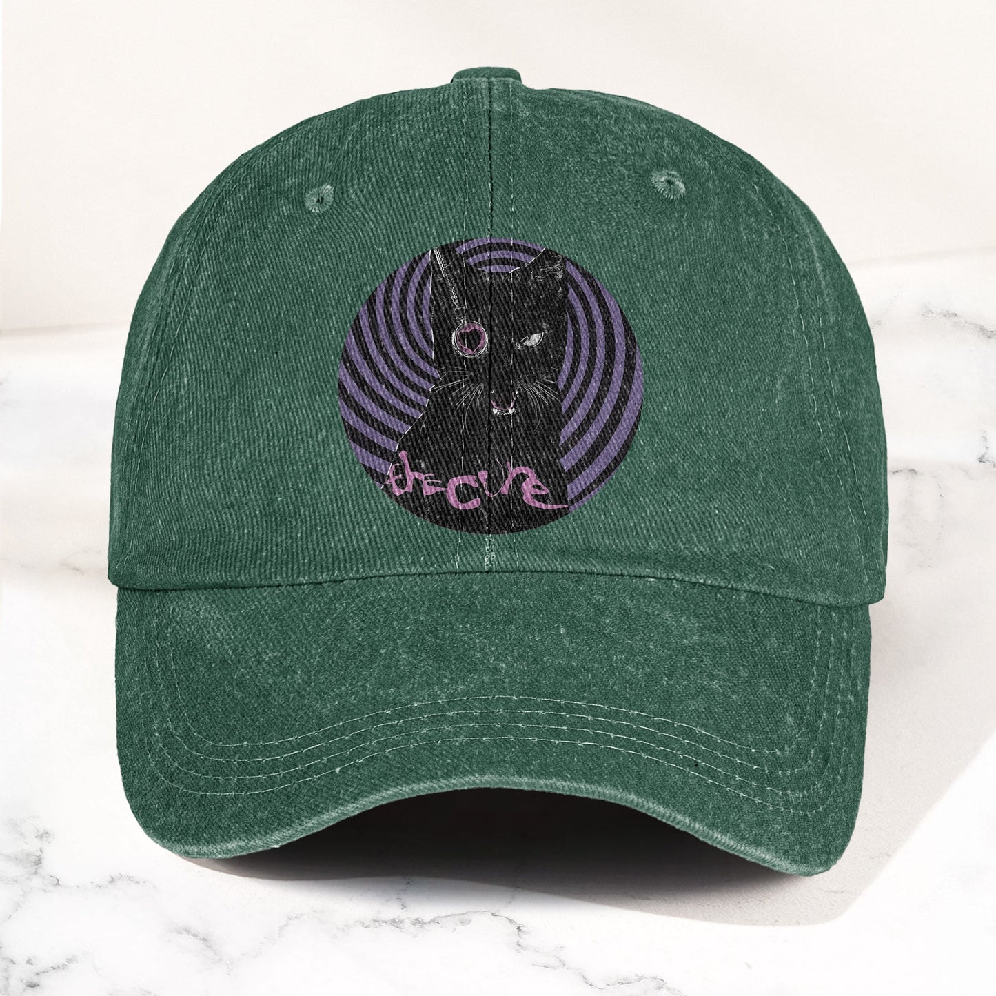 The Cure Black Cat Denim Cap – Retro The Cure Tribute Merch Dad Hat (With Box)