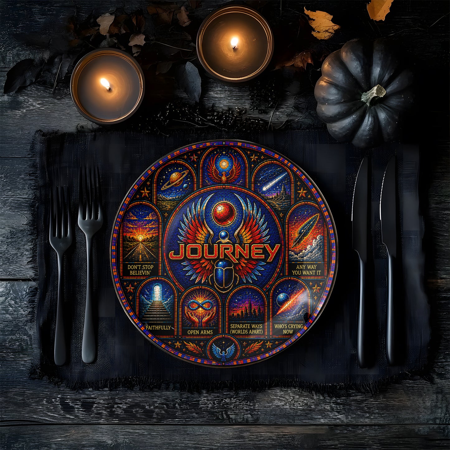 Journey Band Decorative Ceramic Plate with Stand – Stained Glass Rock Art Gift