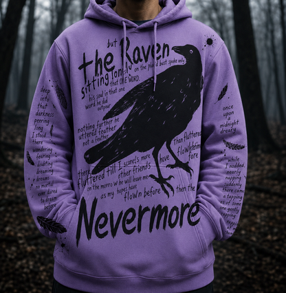 Edgar Allan Poe Raven Hoodie, Nevermore Gothic Hoodie, The Raven Literary Sweatshirt, Dark Academia Horror Hoodie, Halloween Book Lover Gift