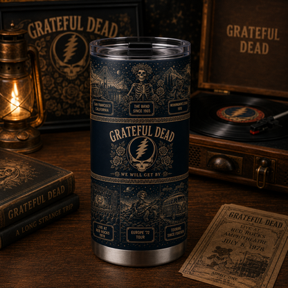 Grateful Dead 20oz Stainless Steel Tumbler – Vintage Deadhead Travel Mug with Steal Your Face Design