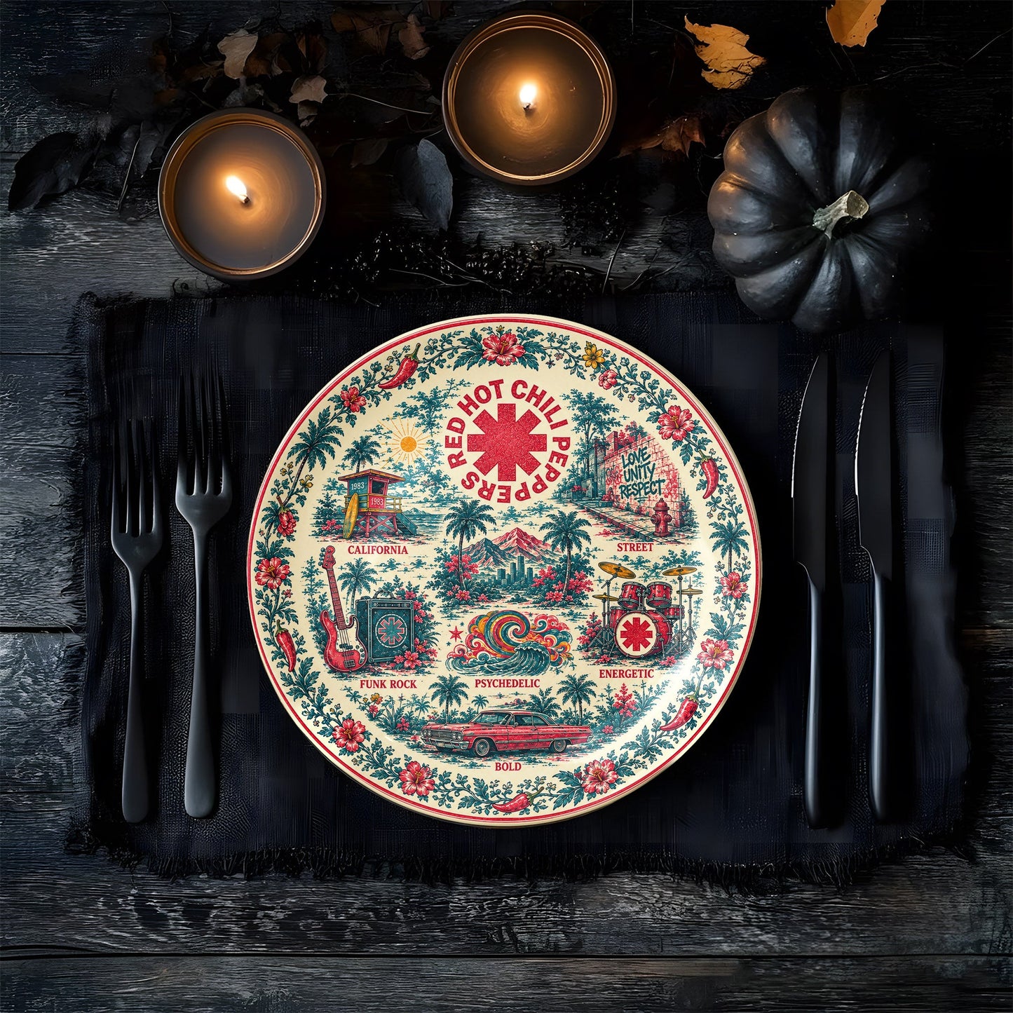 Red Hot Chili Peppers Ceramic Display Plate with Stand – California Rock Art Decor