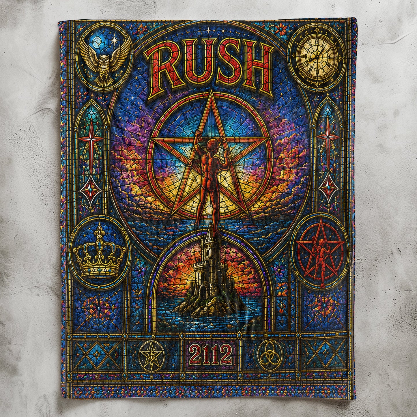 Rush 2112 Sherpa Blanket – Starman Stained Glass Progressive Rock Icon Throw Blanket