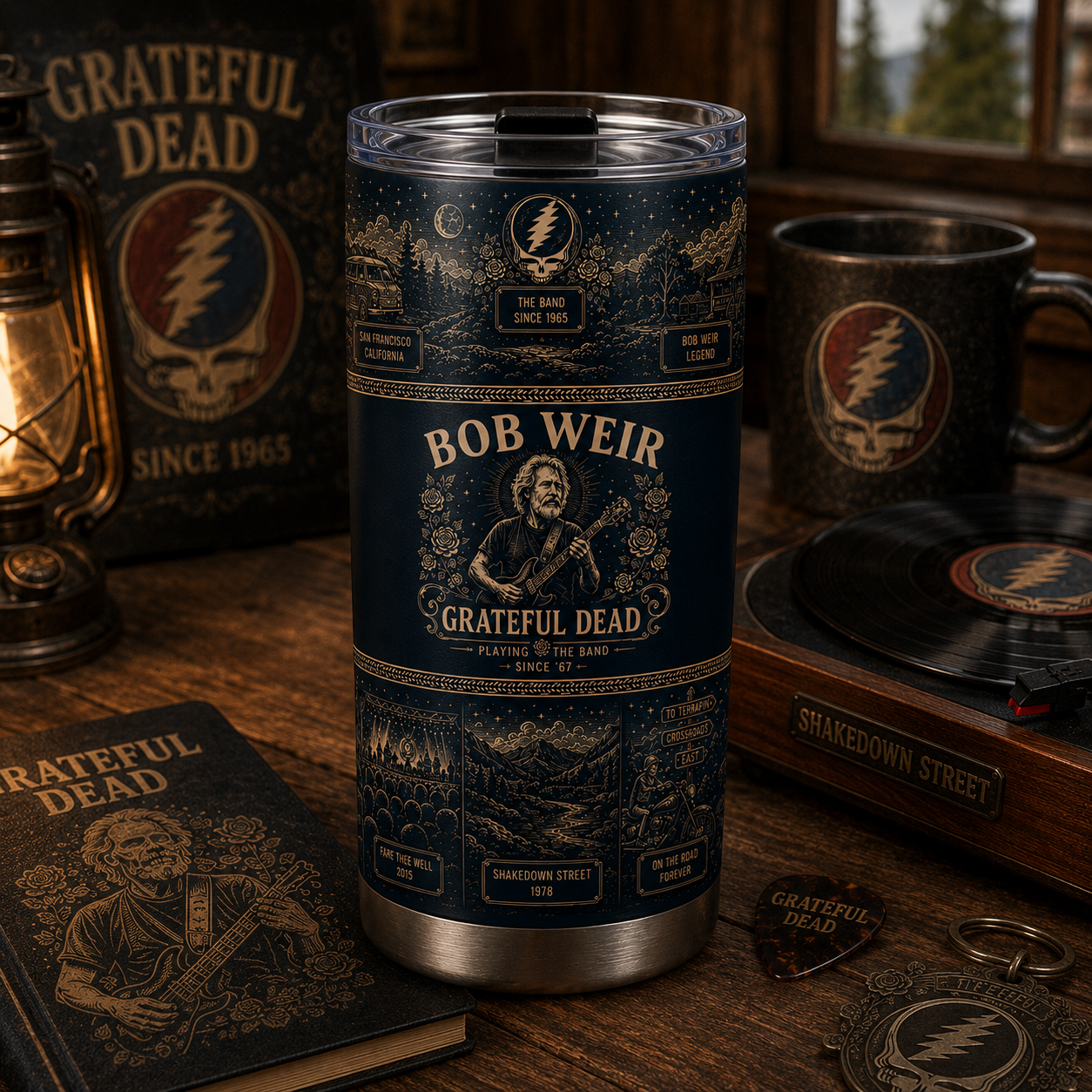 Bob Weir Grateful Dead 20oz Stainless Steel Tumbler – Vintage Camping Travel Mug for Deadheads