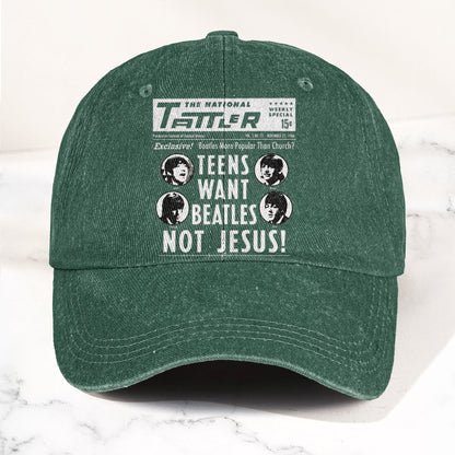 Teens Want Beatles Not Jesus Denim Cap – Retro Rock Music Fan Cap (With Box)