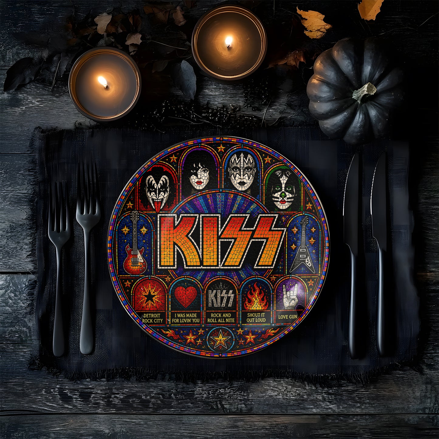 KISS Decorative Ceramic Plate with Display Stand – Classic Hard Rock Memorabilia Gift