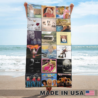 Dolly Parton Beach Towel – Album Cover Collage Country Music Towel