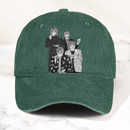 The Beatles Drinking Tea Denim Cap – Retro Vintage Rock Band Dad Cap Gift For Dad (With Box)