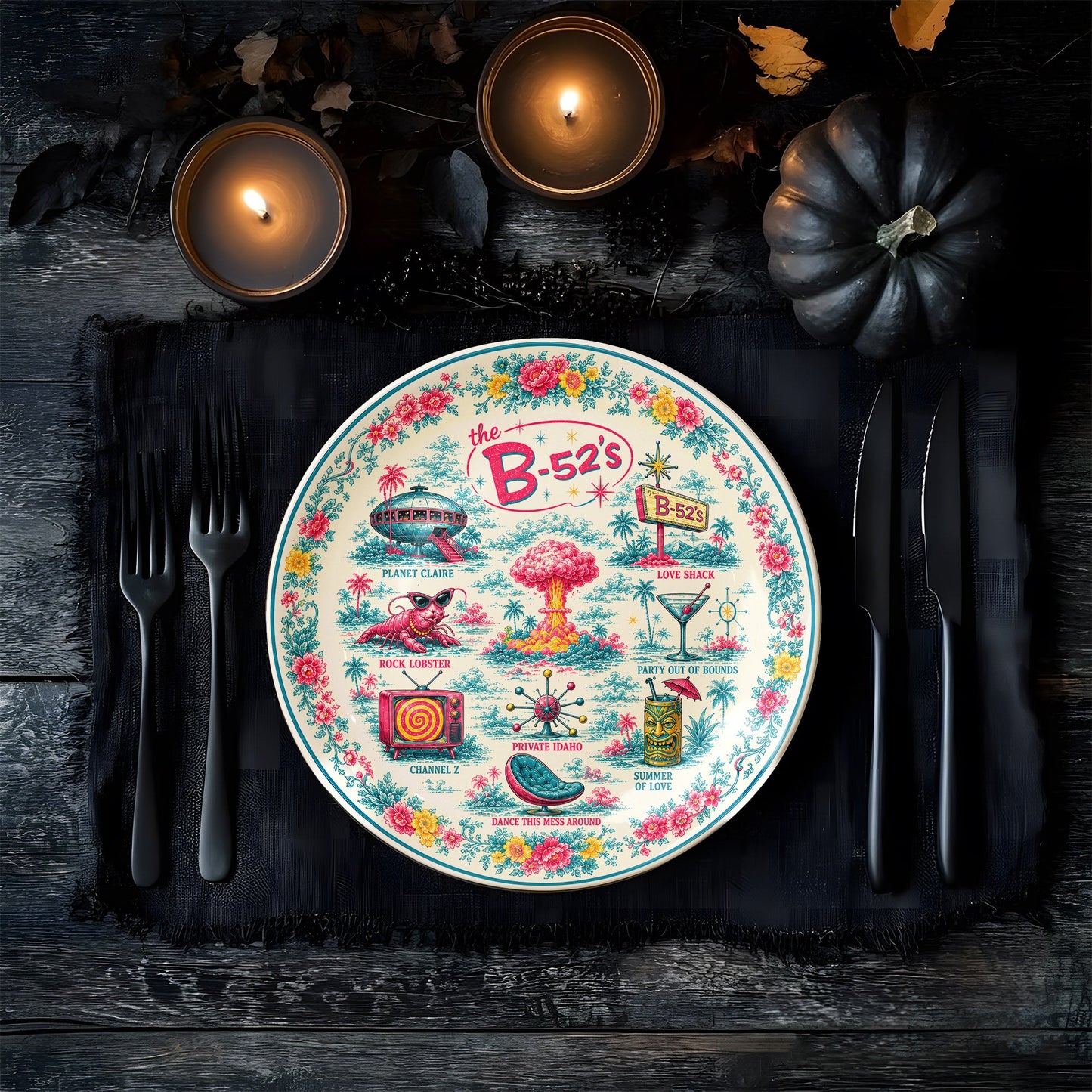 The B-52's Decorative Ceramic Plate with Stand – Retro New Wave Rock Art Gift