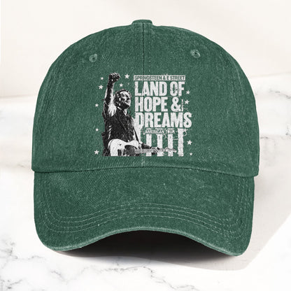 Bruce Springsteen Land of Hope & Dreams American Tour Denim Cap – Retro Rock Music Fan Cap (With Box)