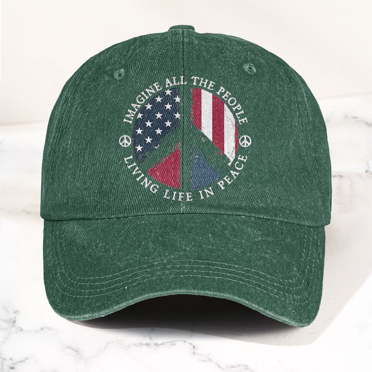 John Lennon Imagine All The People Living Life In Peace Sign American Flag Denim Cap – Retro Vintage Dad Cap Gift For Dad (With Box)