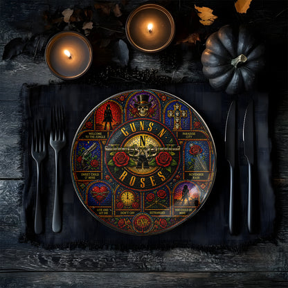 Guns N' Roses Decorative Ceramic Plate with Stand – Stained Glass Rock Art Gift