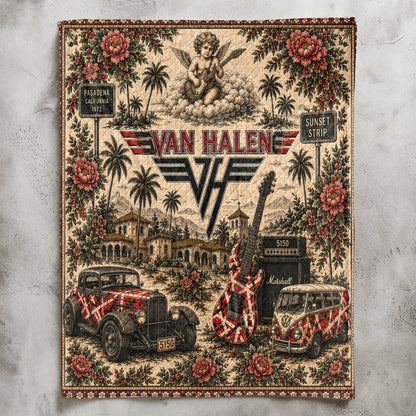 Van Halen Sherpa Blanket – Frankenstrat Guitar Vintage Collage Hard Rock Blanket