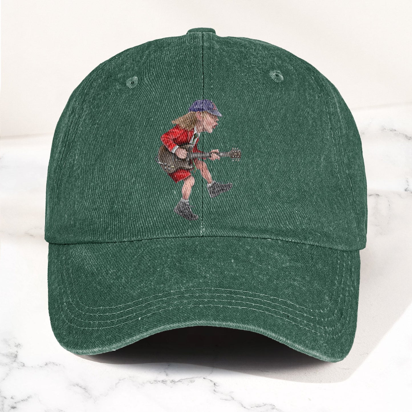 Angus Young In His Guitar Denim Dad Cap – Retro AC/DC Design (With BOX)