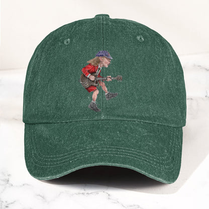 Angus Young In His Guitar Denim Dad Cap – Retro AC/DC Design (With BOX)