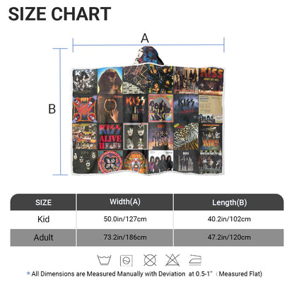 KISS Album Collage Wearable Hooded Blanket – Retro Rock Legends Cozy Throw