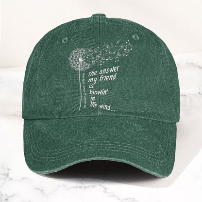 Bob Dylan Blowin In The Wind Dandelion Lyrics Folk Music Merch Denim Cap – Retro Vintage Dad Cap Gift For Dad (With Box)