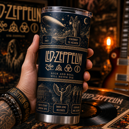 Led Zeppelin 20oz Stainless Steel Tumbler – Vintage Classic Rock Travel Mug with Iconic Symbols