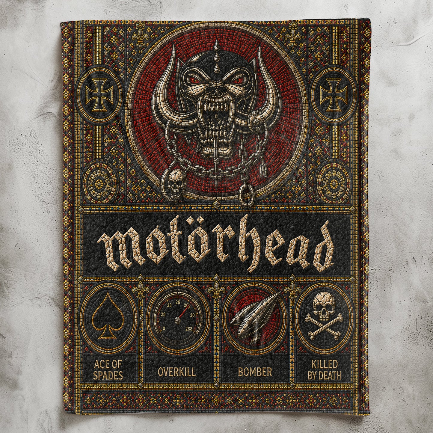 Motorhead Sherpa Blanket – Snaggletooth Warpig Stained Glass Heavy Metal Blanket