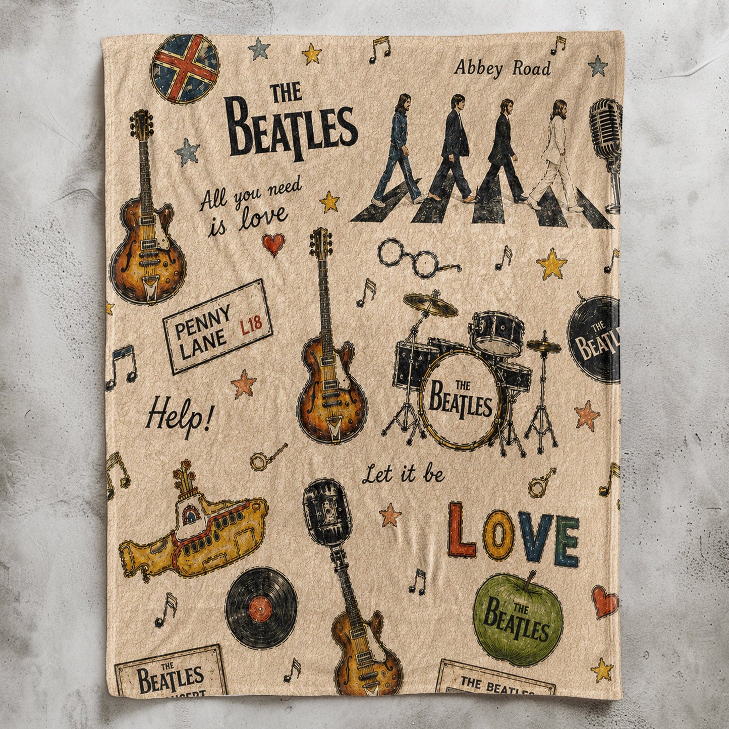 The Beatles Abbey Road Sherpa – Yellow Submarine Vintage Doodle Blanket